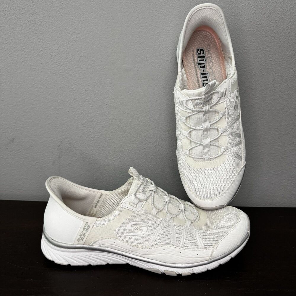 Skechers Hands Free Slip-Ins Gratis Sport - Leisurely White Silver Sneakers 8.5